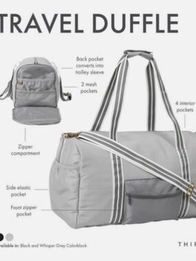 Thirty-One Travel Duffle Whisper Gray Colorblock NEW Gym Bag Weekender Carry-On